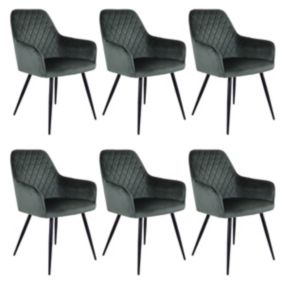 VIBY - Lot de 6 Fauteuils Velours Vert et Piétement Acier Noir