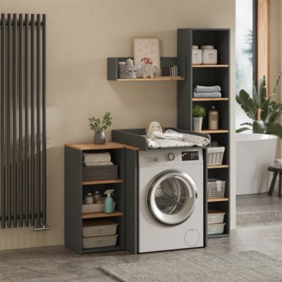 Armoire Machine à Laver Fyrk, 64x189cm, Chêne Rustique, Noir, Vicco - Maison