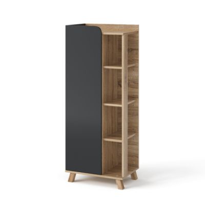 Vicco Armoire moyenne Anthracite 50x128cm avec porte et compartiments ouverts