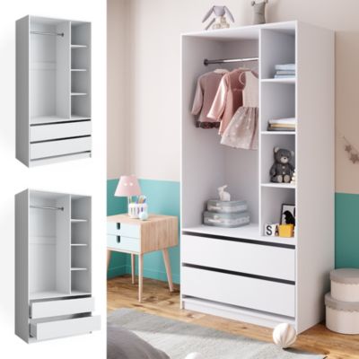 Vicco Armoire pour enfants Blanc 100x200cm avec 2 tiroirs