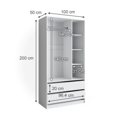 Vicco Armoire pour enfants Blanc 100x200cm avec 2 tiroirs