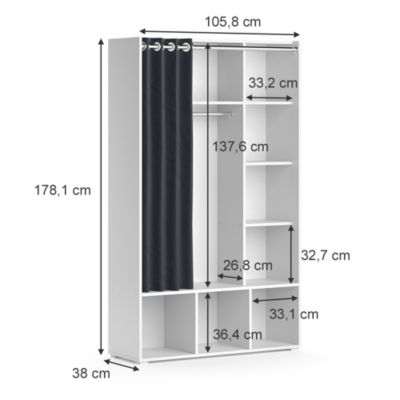 Vicco Armoire pour enfants Blanc 105.8x178.1cm avec tringle à rideaux