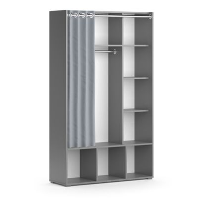 Vicco Armoire pour enfants Gris 38x178.1cm avec tringle à rideaux