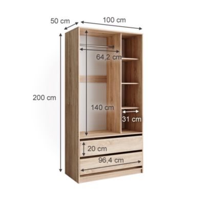 Vicco Armoire pour enfants Sonoma 100x200cm avec 2 tiroirs