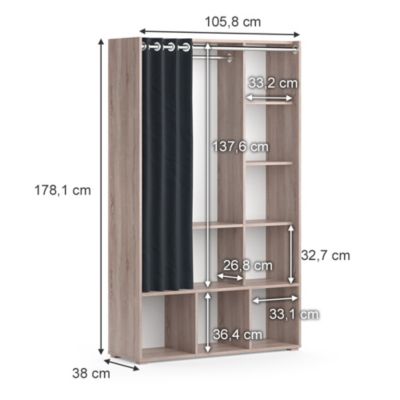 Vicco Armoire pour enfants Sonoma 38x178.1cm avec tringle à rideaux
