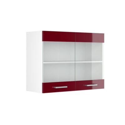 Vicco Armoire suspendue universelle Rouge bordeaux Haute brillance 80cm avec portes vitrées