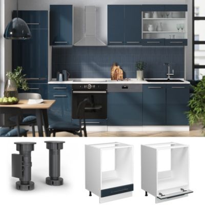 Vicco Armoires de cuisine  Bleu foncé brillant 60cm , PT Marbre