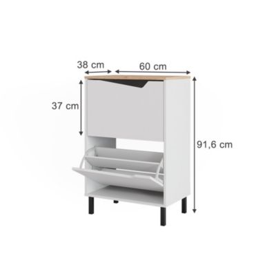 Vicco Benne à chaussures Blanc/Artisan 60x91.6cm avec 2 compartiments