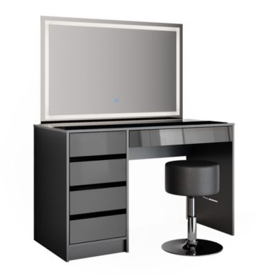 Coiffeuse Annie Avec Miroir Ovale Et Tabouret - Gris - Vicco - 3 Tiroirs - Neuf