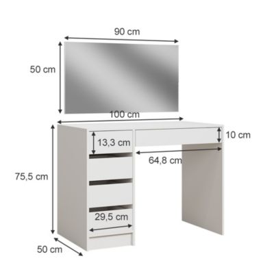 Vicco Coiffeuse Blanc 100cm avec 5 tiroirs