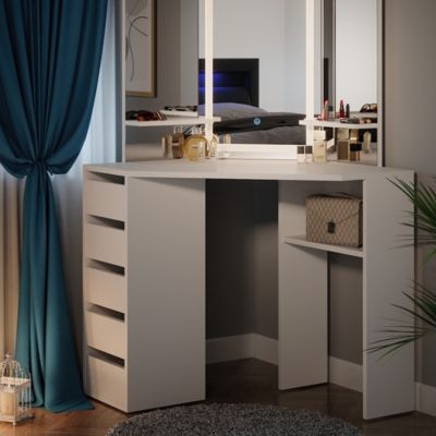 Coiffeuse Azur Blanc 120cm avec étagère miroir Vicco | Blanc | avec