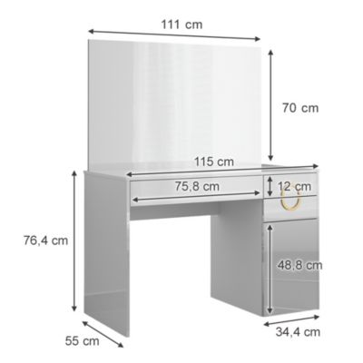 Vicco Coiffeuse Blanc 115cm avec miroir