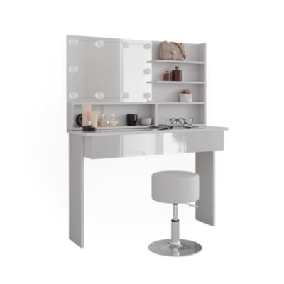 Vicco Coiffeuse Azur, Wit/ Wit Brillant, 120 cm avec tabouret
