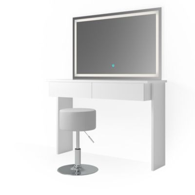 Coiffeuse Annie Avec Miroir Ovale Et Tabouret - Gris - Vicco - 3 Tiroirs - Neuf