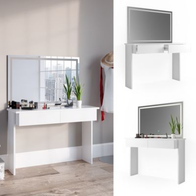 Vicco Coiffeuse Blanc 120cm avec miroir LED