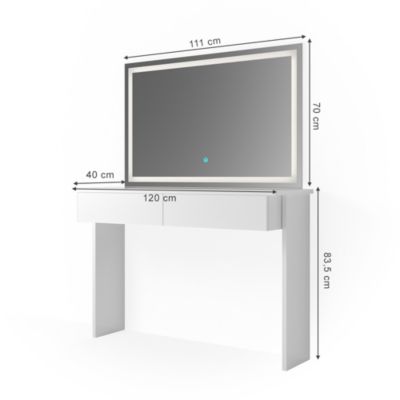Vicco Coiffeuse Blanc 120cm avec miroir LED