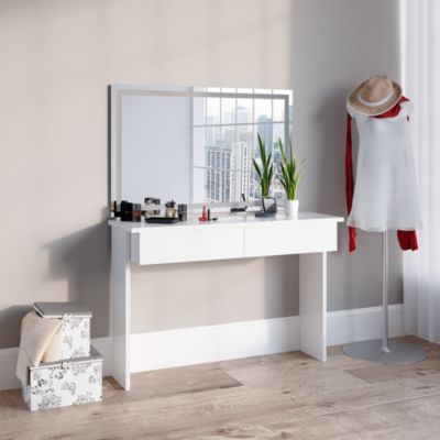 Vicco Coiffeuse Blanc 120cm avec miroir LED