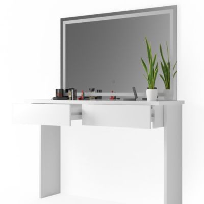 Vicco Coiffeuse Blanc 120cm avec miroir LED