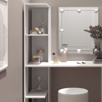 Vicco Coiffeuse Blanc 122.2cm avec miroir, guirlande LED et tabouret