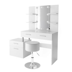 Vicco Coiffeuse Blanc 132cm avec éclairage LED et tabouret