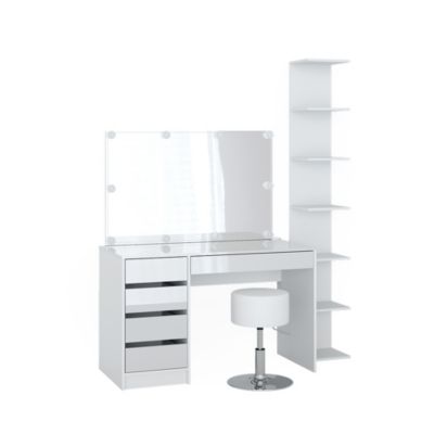 Vicco Coiffeuse Blanc 4 pièces, avec étagère de rangement, miroir, tabouret, LED