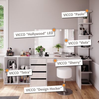 Vicco Coiffeuse Blanc 55cm avec éclairage LED et tabouret