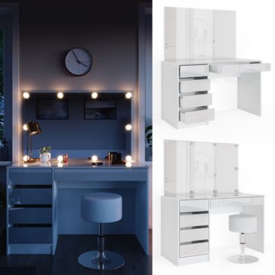 Vicco Coiffeuse Blanc 55cm avec éclairage LED et tabouret