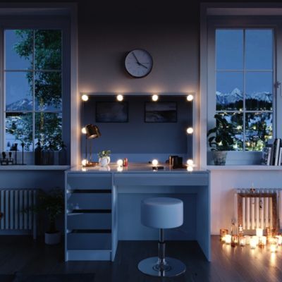 Vicco Coiffeuse Blanc 55cm avec éclairage LED et tabouret