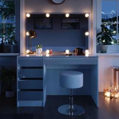 Vicco Coiffeuse Blanc 55cm avec éclairage LED et tabouret