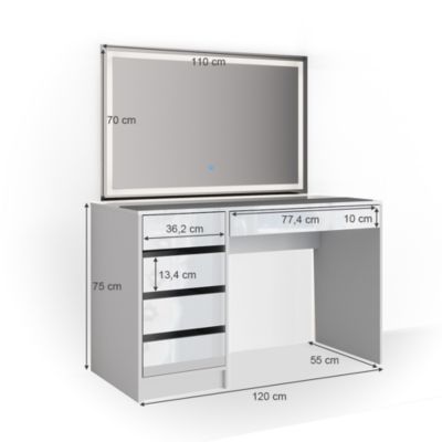 Vicco Coiffeuse Blanc 55cm avec éclairage LED