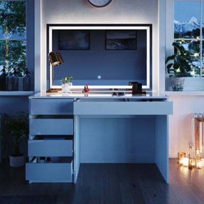 Vicco Coiffeuse Blanc 55cm avec éclairage LED