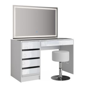 Vicco Coiffeuse Blanc 55cm avec miroir LED et tabouret
