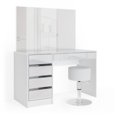Vicco Coiffeuse Alessia, Blanc, 90cm avec éclairage LED et tabouret