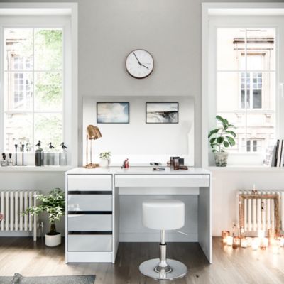 Coiffeuse Kate Blanche Avec Miroir Et Tabouret – Vicco – Avec Tiroir – Neuf