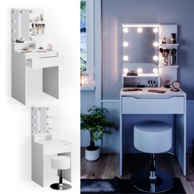 Coiffeuse Table de maquillage Bella blanc Miroir LED Tabouret design Vicco