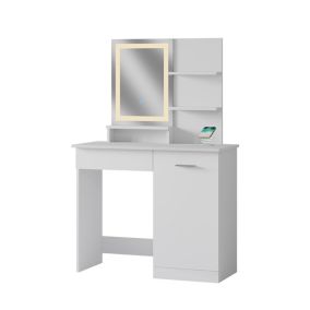 Vicco Coiffeuse Blanc 90cm avec miroir LED et station de recharge QI