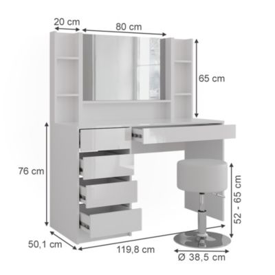 Vicco Coiffeuse blanc/blanc brillant 119.8cm 8 pièces