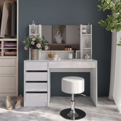 Vicco Coiffeuse blanc/blanc brillant 119.8cm 8 pièces