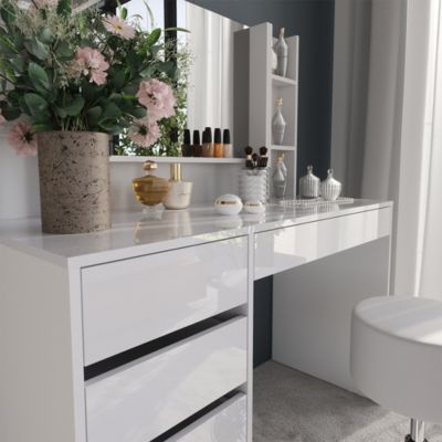 Vicco Coiffeuse blanc/blanc brillant 119.8cm 8 pièces