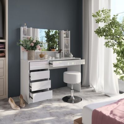 Vicco Coiffeuse blanc/blanc brillant 119.8cm 8 pièces