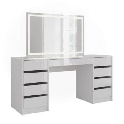 Vicco Coiffeuse blanc/blanc brillant 158.2cm avec miroir LED