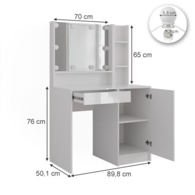 Vicco Coiffeuse blanc/blanc brillant 89.8cm 4 parties