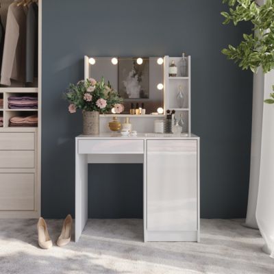 Vicco Coiffeuse blanc/blanc brillant 89.8cm 4 parties