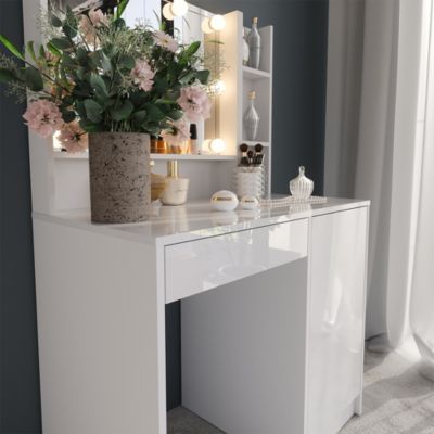 Vicco Coiffeuse blanc/blanc brillant 89.8cm 4 parties