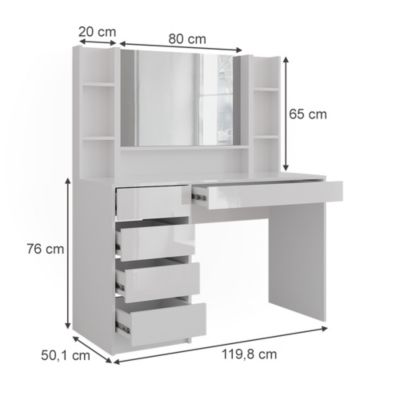 Vicco Coiffeuse Blanc/Blanc Haute brillance 119.8cm avec miroir