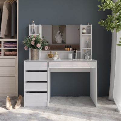 Vicco Coiffeuse Blanc/Blanc Haute brillance 119.8cm avec miroir