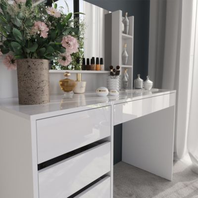 Vicco Coiffeuse Blanc/Blanc Haute brillance 119.8cm avec miroir