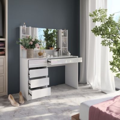 Vicco Coiffeuse Blanc/Blanc Haute brillance 119.8cm avec miroir
