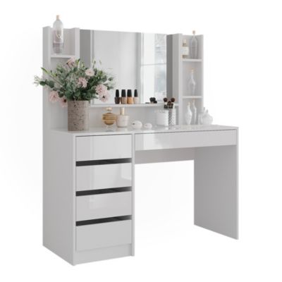 Vicco Coiffeuse Blanc/Blanc Haute brillance 119.8cm avec miroir