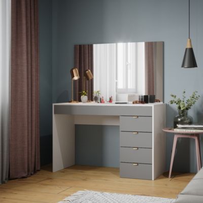 Vicco Coiffeuse Arles, Gris, 120cm, avec Miroir Rond pour Les Soins Quotidiens du Visage